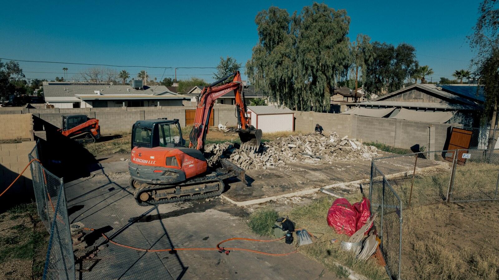 Aerial view of a demolition site cleared and graded by Kogan LLC